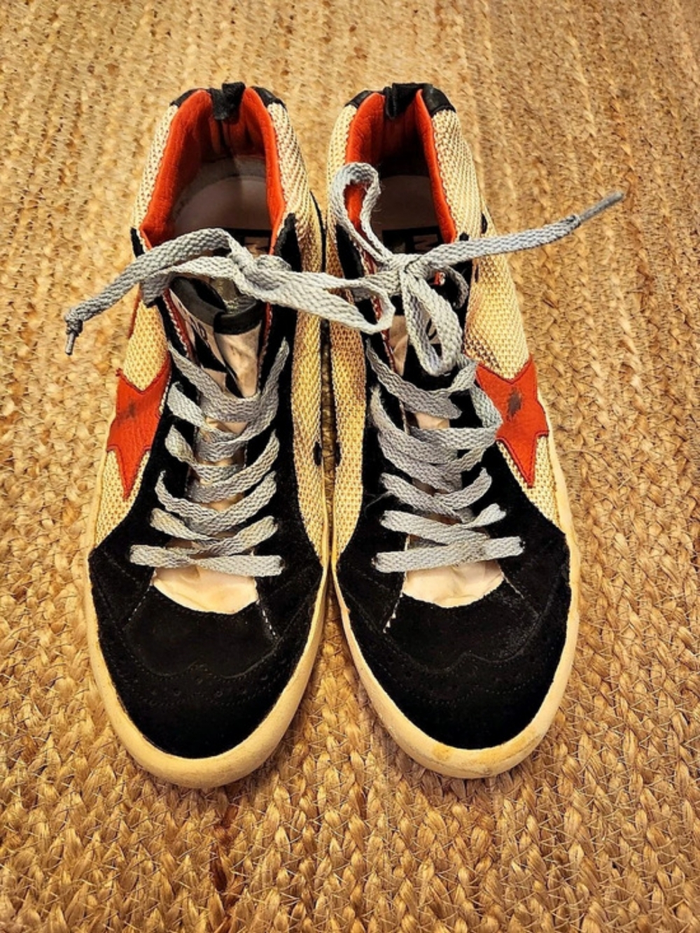 Golden Goose hightop Super-Star Sneakers Black, Orange & Gold US 7.5 / EUR 38